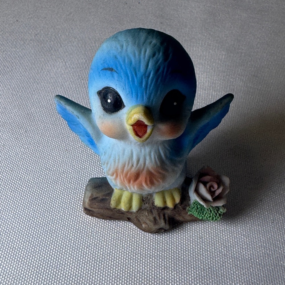 Vintage Josef Originals George Good Bluebird Figurine Rose Ceramic Taiwan